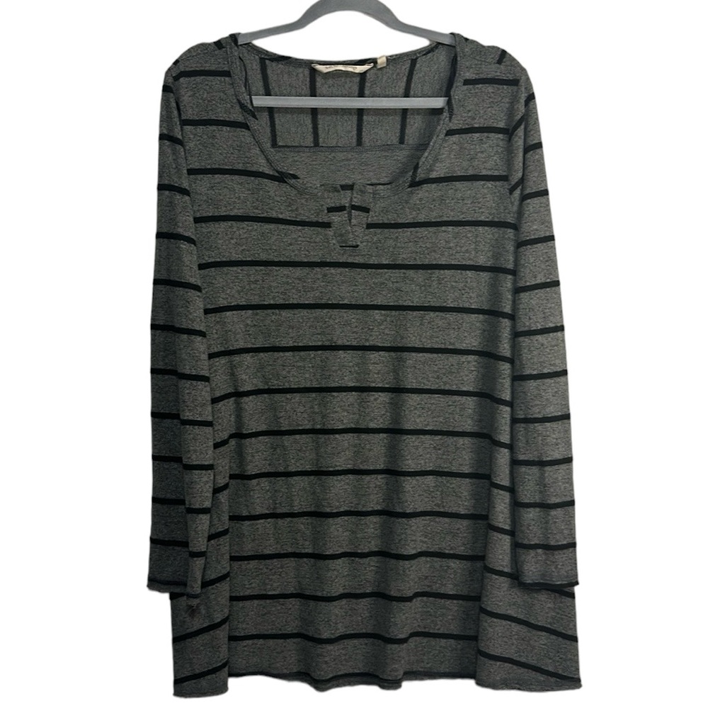 Soft Surroundings Soft Cozy Gray and Black Stripe Tunic Top Women's Size 1X